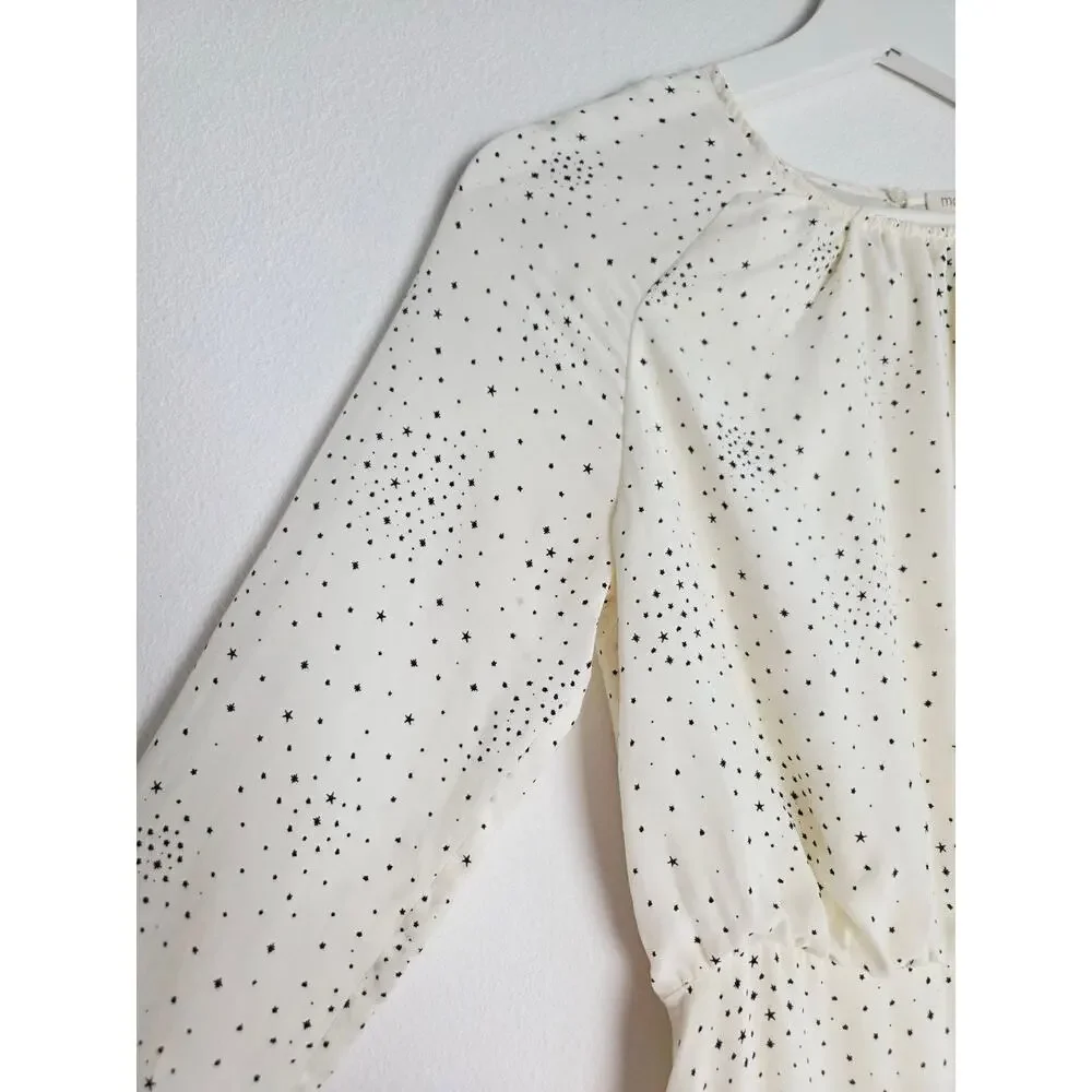 Maje Reto Dress 4 Small FR 36 Ecru Ivory Star Print Asymmetrical Midi NWT - Picture 5 of 16